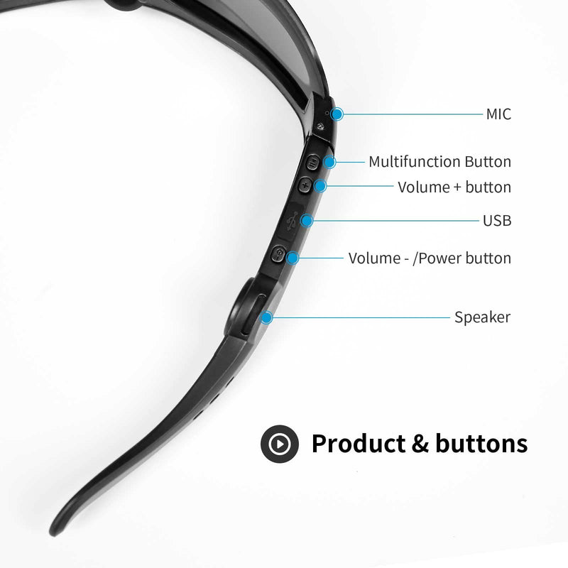 5BC Bluetooth safety glasses for work audio smart glasses headphones with mic, Clear Lens