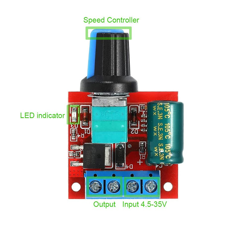 GUUZI DC Motor Speed Controller DC 6V 12V 24V 35V, DC 5V-35V 5A Voltage PWM Adjustable Driver Switch with Control Button (6pcs) 6pcs