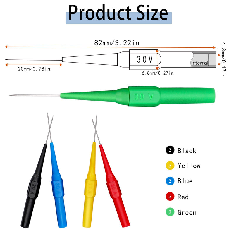Pack of 15 Multimeter Insulated Piercing Needle Test Probes Measuring Tips for Multimeter 0.7 mm Probe Test Probe Tips with 4 mm Socket for Professional Measurement Industry Removable Probe Insulation Piercing