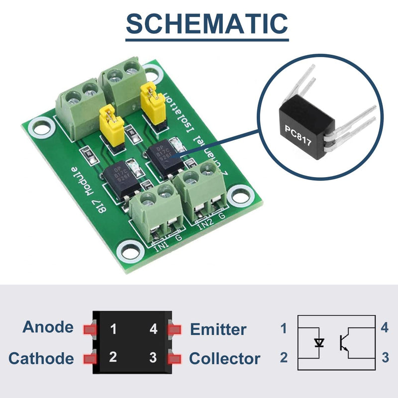 5pcs PC817 2 Channel Optocoupler Isolation Module 3.6-30V Voltage Converter Driver Photoelectric Insulated Board for Control Relay with 24AWG Wire 2 channels