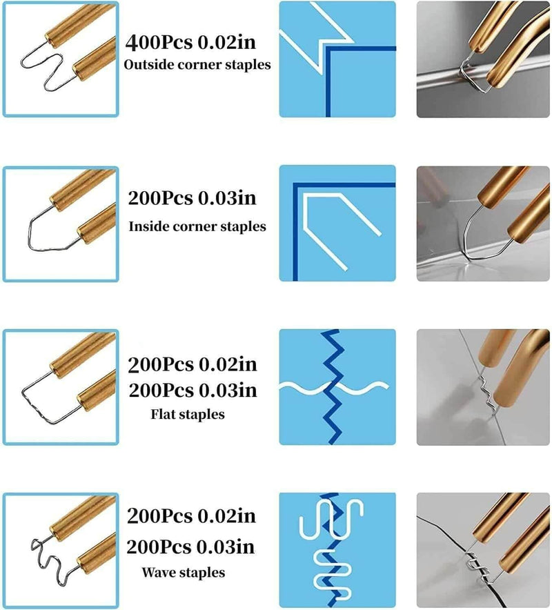 1400PCS Plastic Welding Kit, Plastic Welder Staples, with Storage Box, Plastic Welding Staples, 6 Different Shapes Plastic Welder Kit, Stainless Steel Pre-Cut Plastic Welder Plastic Repair Kit 1400