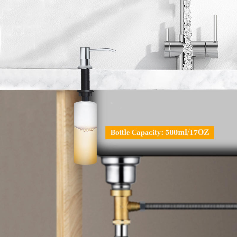 Soap Dispenser for Kitchen Sink, Built in Sink Soap Dispenser Lotion Dispenser with 17 OZ Bottle, Refill from The Top Bar Sink Soap Dispenser, Chrome Chrome 01 Comes with 17 OZ Bottle