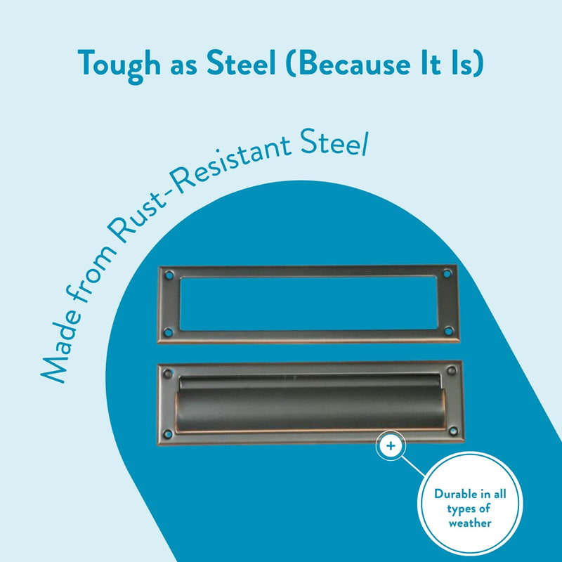 Architectural Mailboxes Mail Slot Cover for Front Door, Rubbed Bronze | Rust-resistant with a spring-loaded interlocking flap. Includes interior and exterior plates, template, and hardware.