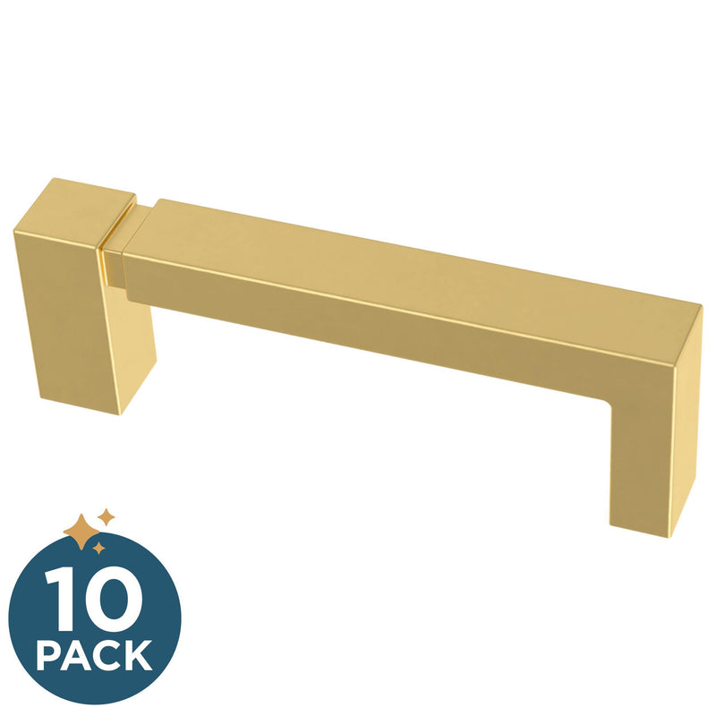 Franklin Brass (10-Pack) – Modern Gold Cabinet Handles, 3 Inch Hole Center, Modern Pulls for Drawers, Kitchen Cabinet Door, Dressers | Asymmetric 3 in (76 mm)