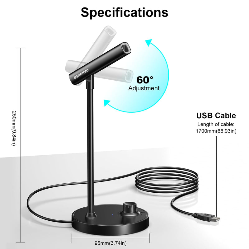 Aokeo USB Microphone, Gaming Microphone for PC with Volume Control Buttons for Recording,Podcasting,Streaming,YouTube,PS5 PS4 Mac Laptop AK-2