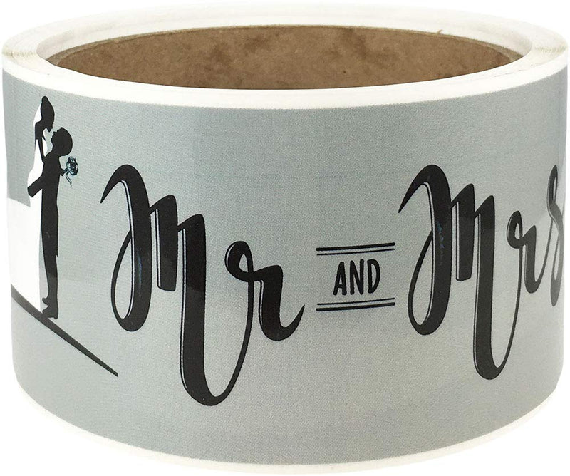 Mr. and Mrs. Silhouette Water Bottle Labels 2 x 8 Inch 50 Total Stickers On A Roll Mr. and Mrs.