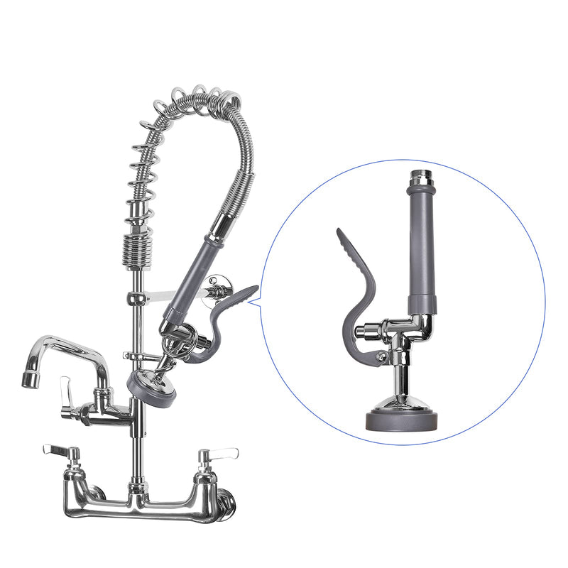 Commercial Sink Sprayer Pre Rinse Sprayer Replacement for Commercial Kitchen Faucet - 1.42 GPM High Pressure Dish Spray Pre Rinse Spray Valve with Handle Chrome Polished (Grey) Round Gray