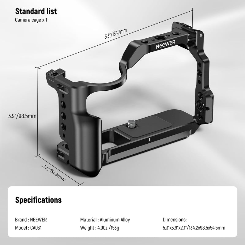 NEEWER R50 Camera Cage Compatible with Canon EOS R50, Aluminum Video Rig with NATO Rail, 1/4" Threads, 3/8" ARRI Holes, Cold Shoe, Anti Twist, Compatible with DJI Gimbals Arca Type QR System, CA031