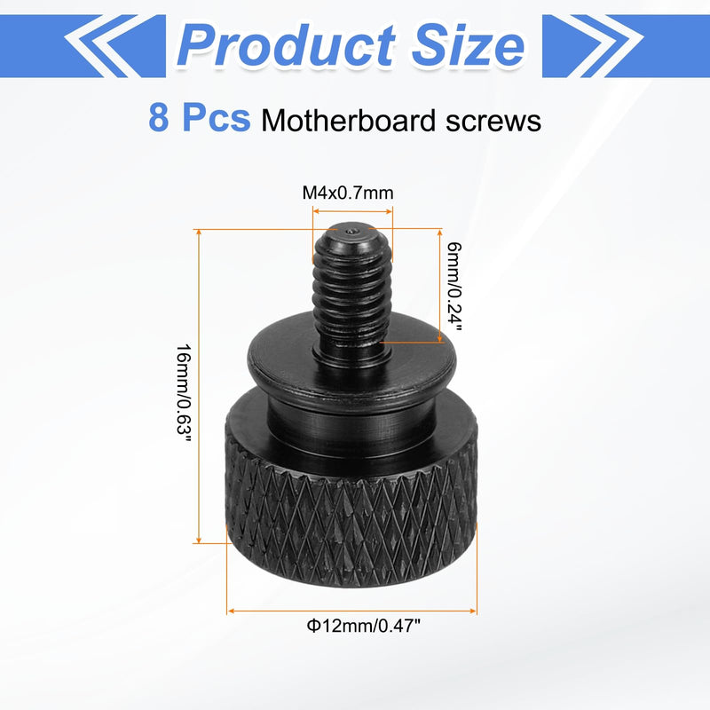 MECCANIXITY 8Pcs M4x0.7mm Aluminum Thumb Screws, 12x16mm(ODxH) Computer Case Thumb Screws for PC Side Panel Motherboard Mounting Screw, Black 12x16mm(ODxH) 8
