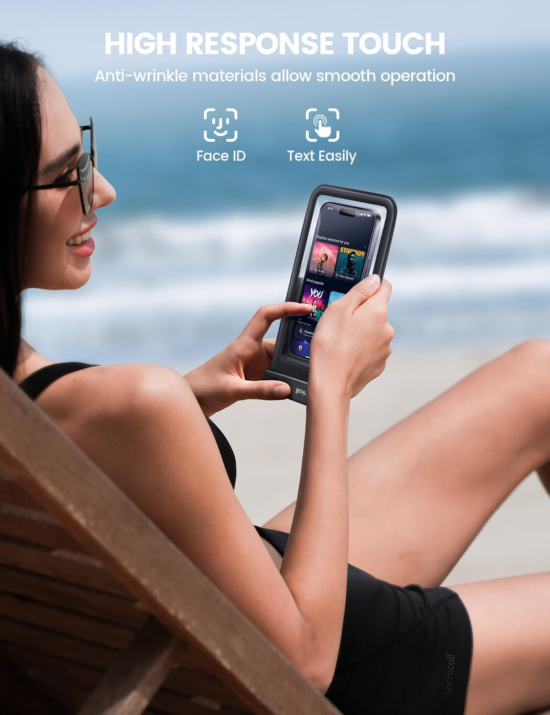 Lamcall Double Bag Waterproof Phone Pouch - IPX8 Waterproof Phone Case with Lanyard, Cell Phone Dry Bag Beach Essentials for iPhone 15/ Pro/Pro Max/Plus/14/13, Galaxy 24/23/22, 4-7.5" with Case Black