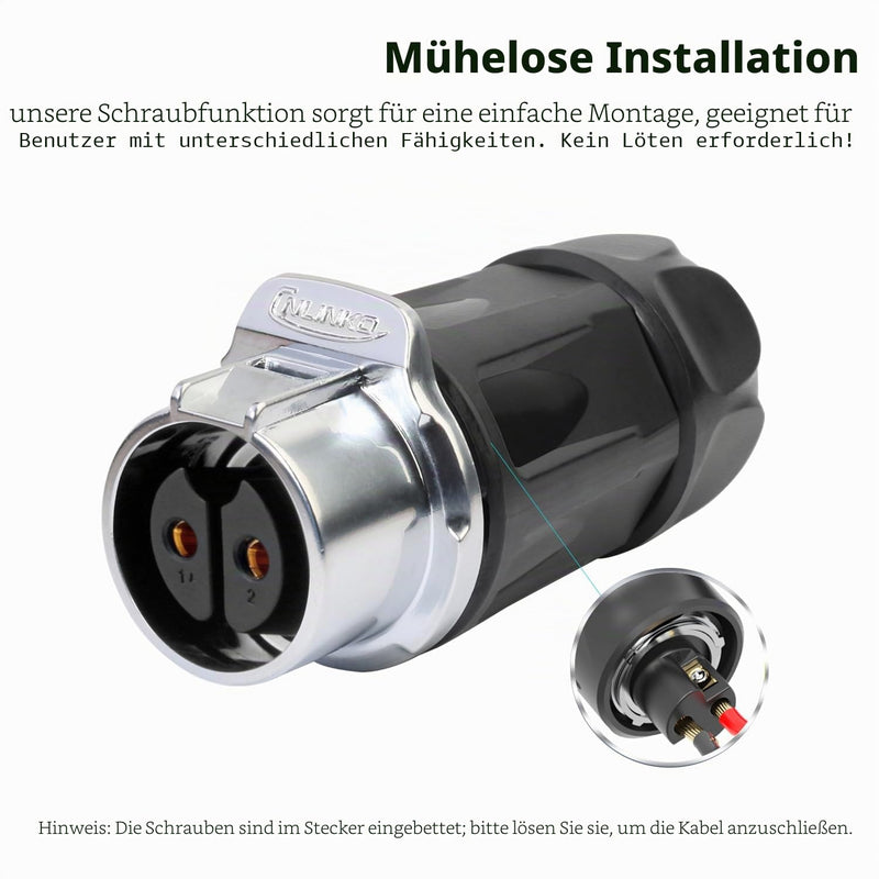 CNLINKO LP-20 2 Pin Waterproof Plug with Screw Design, IP68 Aviation Bullet Plug, M20 Male and Female Pair (LP20 2-Pin Screw Connection) 2-pin screw connection LP20
