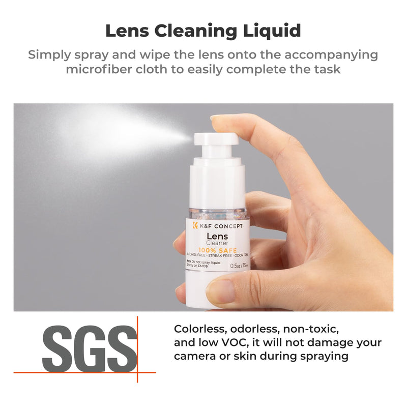K&F Concept 15-in-1 Camera Lens Cleaning Kit with Camera Blower, Glasses Wipes*10, Cleaning Liquid, Microfiber Cleaning Cloth*2, Lens Cleaning Pen for DSLR Camera Lens Filter Cell Phones 15-1 Kit