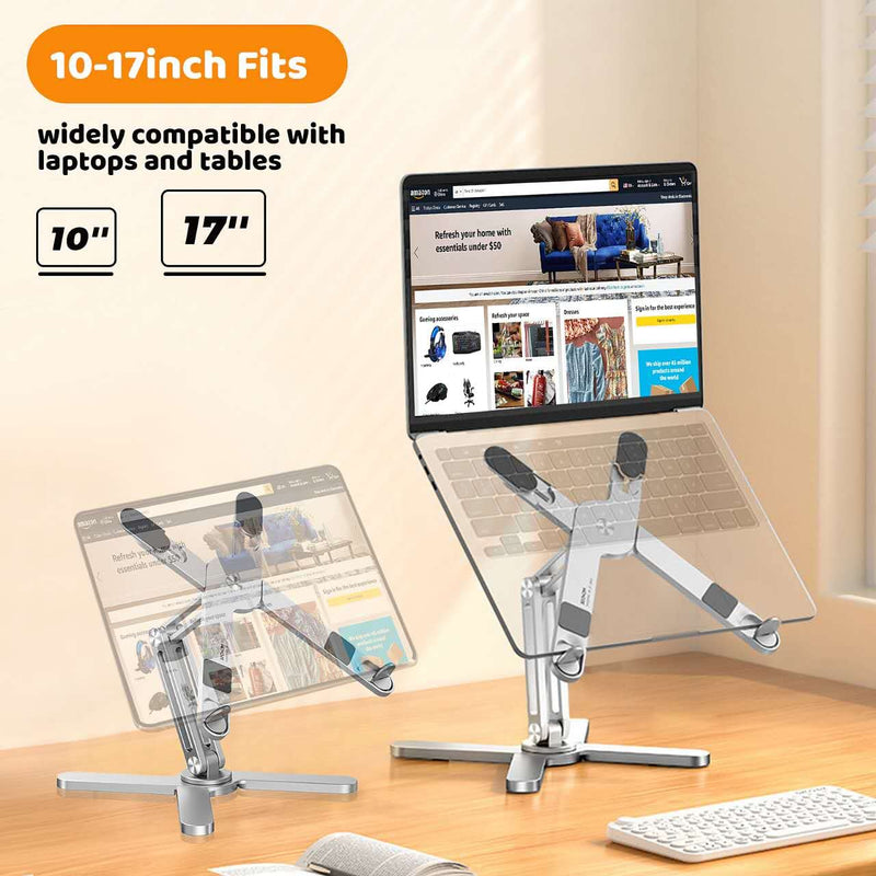Laptop Stand with 360 Rotating Base, Computer Notebook Laptop Riser Metal Holder for Desk Collaborative Work, Fully Foldable for Easy Storage, Fits All MacBook, Laptops up to 16 inches Silver
