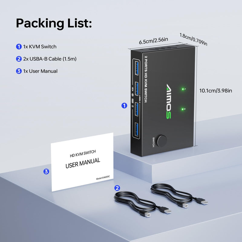 MLEEDA HDMI KVM Switch 1 Monitors 2 Computers 4K@60Hz,USB KVM Switches for 2 Desktops or Laptops Sharing Single Monitor and Keyboard Mouse Printer,Plug and Play,2 USB Cables Included