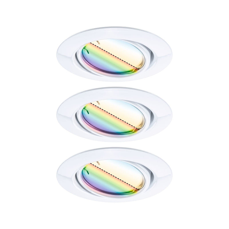Paulmann 92466 LED Recessed Light Base Smart Home Zigbee Basic Set Swivelling Round 230 V 3 x 4.9 W 3 x 420 lm Dimmable 90 mm White Metal RGBW+