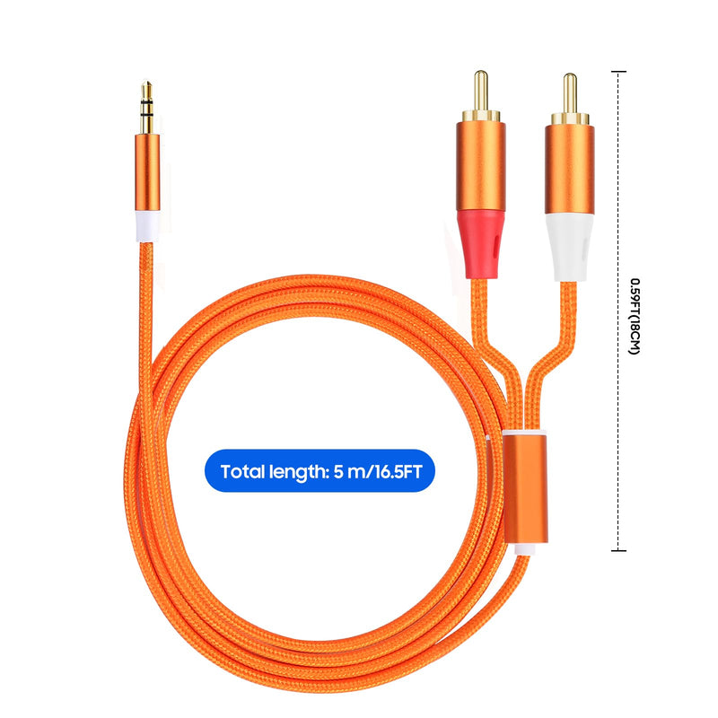 3.5mm to RCA Cable,2 RCA to 3.5mm AUX Cable for HiFi Systems, Speakers, MP3 Players, TVs, Computers, Smartphone, Home Theaters, Tablets, Amplifiers, Sound Bars, etc. （16.5ft/2 Pack） 16.5ft/2 cable