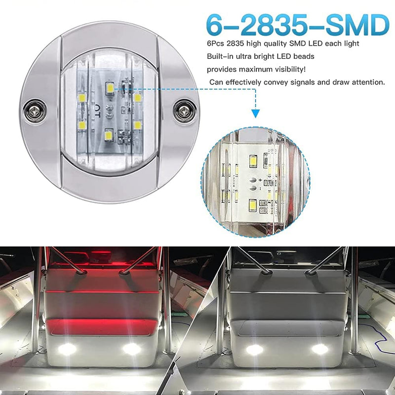 ALFU 10Pcs White DC 12V 3 Inch Round Marine Boat Interior Lights Transom Mount Led Stern Anchor Lights LED Night Fishing Lights IP67 Waterproof Deck LED Courtesy Light 10Pcs(White)