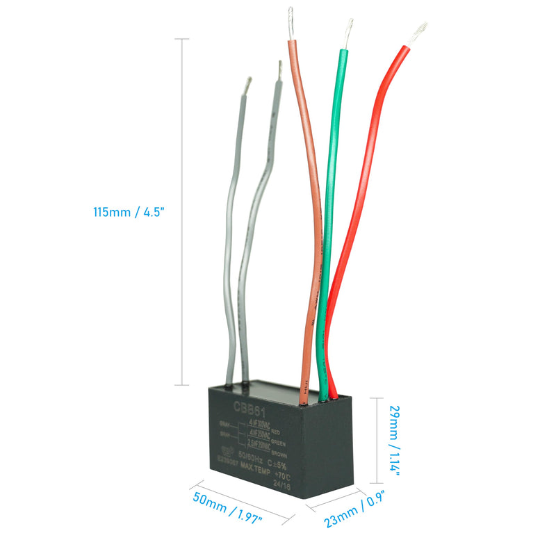 YukiHalu Ceiling Fan Capacitor CBB61 4uF + 4uF + 2.5uF 5 Wire 250V Compatible with New Harbor Breeze Hunter and Others