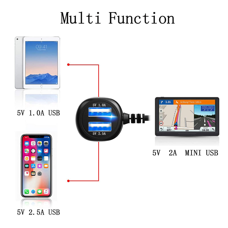 Dash Cam Charger Mini USB, Best Dual USB Charger, Compatible with Garmin,APEMAN, Rexing, Byakov, AKASO, Crosstour, Trekpow, Pruveeo, OldShark, Garmin and Most Other Dash Cam. (11.5FT)