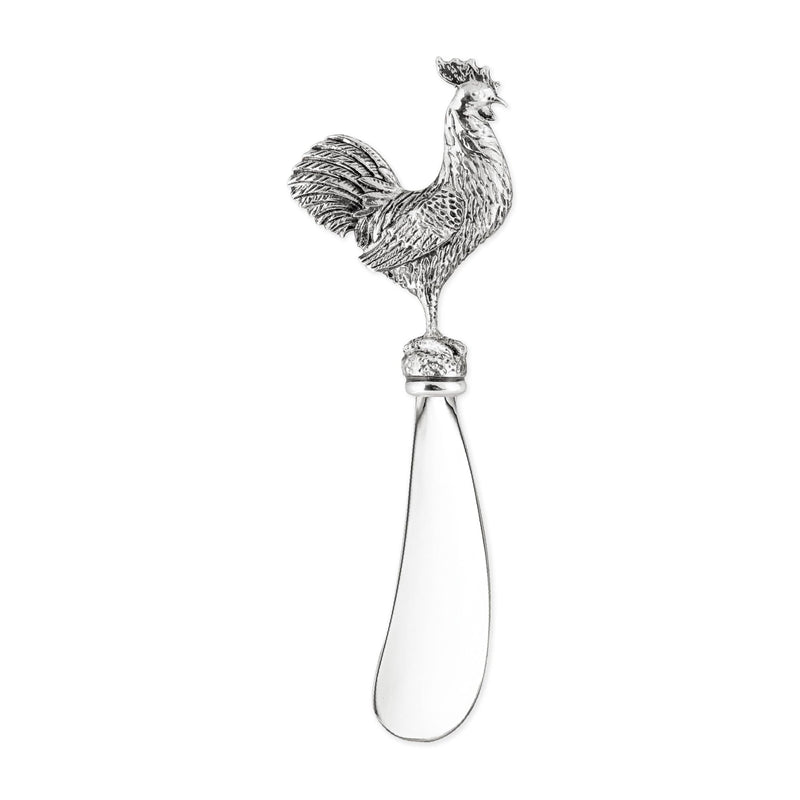 Wine Things Rooster Cheese Spreader Set, Zinc Alloy Butter Spreaders with Decorative Handles for Cheese, Cream, and Dips, Silver, 4.75 Inch, Set of 2