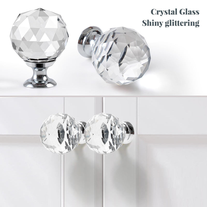 Crystal Glass Cabinet Knobs 20 Pack Diamond Drawer Pull Knob 30mm Clear Glass Dresser Knobs for Kitchen Cupboard Closet Door Round-20pack