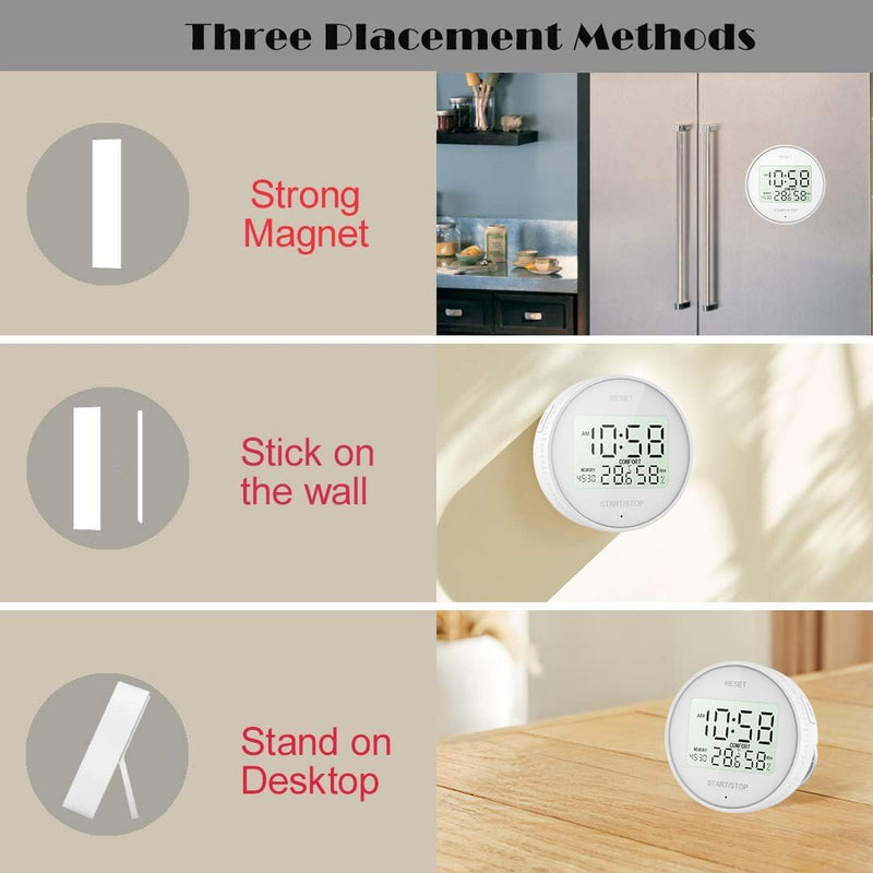 Magnetic Digital Hygrometer & Indoor Thermometer - Kitchen Timer for Cooking, Baking, Fitness, AAA Battery Included