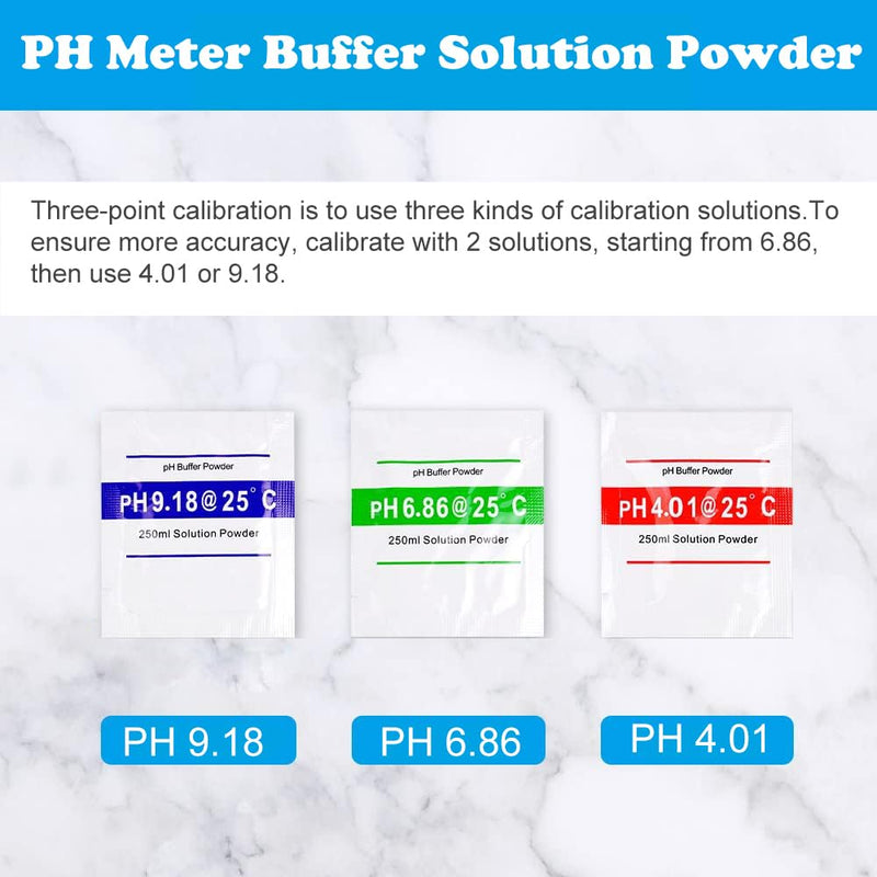 Nynelly 18 x pH Meter Buffer Solution for Precise and Easy pH Calibration, Powder Solution, 4.01 pH, 6.86 pH and 9.18 pH. 18 pcs