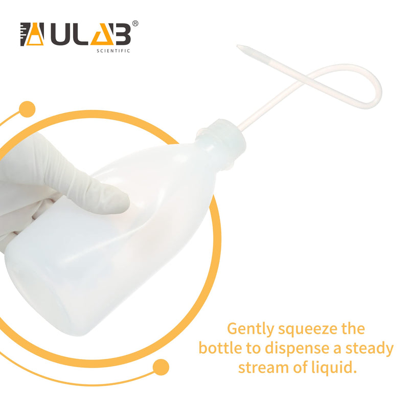 ULAB 6pcs of Vol.500ml (16oz) Wash Bottle, Narrow Mouth Squeeze Bottles, LDPE material, with Long Dispensing Tube, UWB1026 6pcs of 500ml with long tube