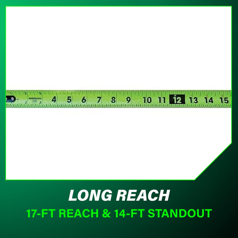 Metabo HPT 25 TruRange Measuring Tape, Green Blade, 115925M | Nylon Coated Steel, Lightweight Design, High Visibility, 17-ft Long Reach, 1/8-in Incremental Fractions 7.6 m