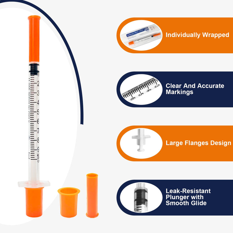 1ml 31G 5/16 Inch 8mm Syringes with Needle, U-100 Lab Tools, Individual Wrapped, Pack of 100 1ml 31G 5/16inch