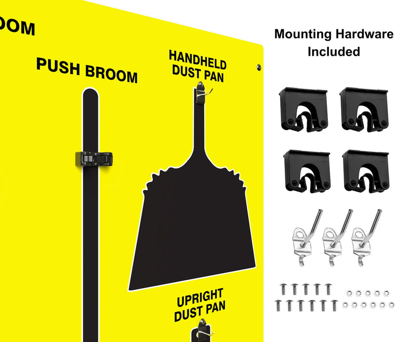 Clean & Sweep 5S Shadow Board/Wall Mount Broom Holder, 68" x 30" Board, 5S Cleaning Station - Board Only, Tools Sold Separately, Made in The USA by AccuformNMC, Yellow/Black, PSB614YLBK Max-Duty Aluminum