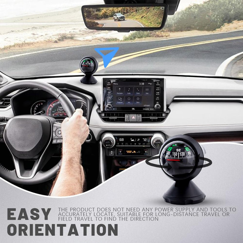 Car Compass, Automotive Compass Ball, Dash Mount Adjustable Compass Ball with Bottom Stick, Universal Car Interior Accessoriess Dashboard Compass for Boat Car Truck to Find Direction