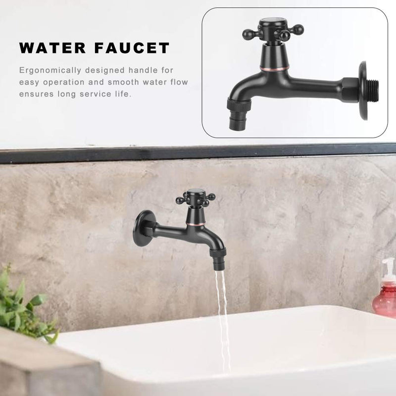 Vintage Cold Water Garden Faucet, G1/2in Black Brass Faucet Wall Mounted Solid Cross Handle Basin Faucet for Bathroom