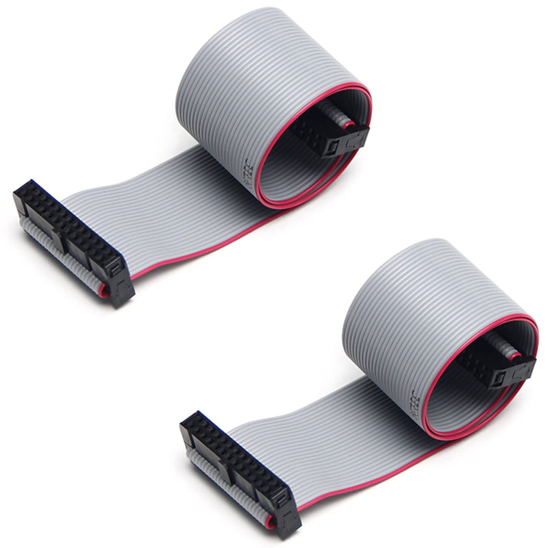 Fielect 2pcs IDC 20 Pin Connector Gray Wire Flat Ribbon Cable Connector Length 30cm 2.54mm Pitch