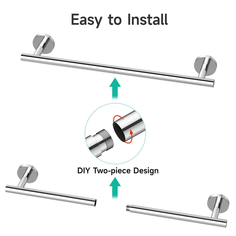 USHOWER Polished Chrome Towel Bar, 18-Inch Towel Racks for Bathroom Wall-Mounted, SUS304 Stainless Steel Towel Rod (Total Length 20-Inch) 20 Inch