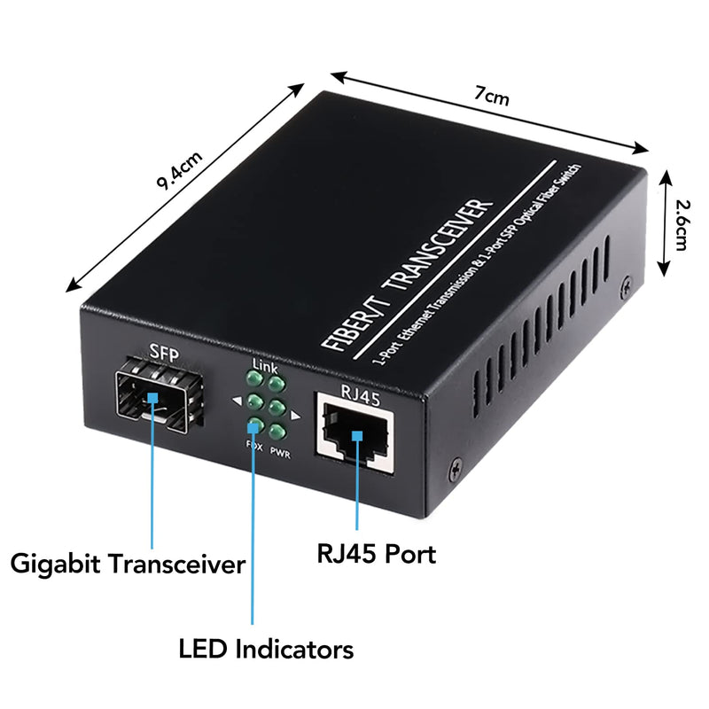 A Pair Gigabit Ethernet SFP Fiber Media Converters with Dual Core LC Transceiver Module, Single-Mode LC, SMF RJ45 to SFP Slot up to 20KM, 10/100/1000Base-Tx to 1000Base-SX (2 Pack) SingleMode LC Dual Port