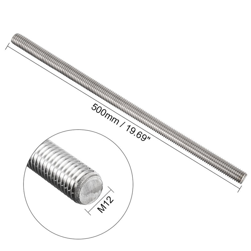 uxcell M12 x 500mm Fully Threaded Rod, 304 Stainless Steel, Right Hand Threads M12x500 mm