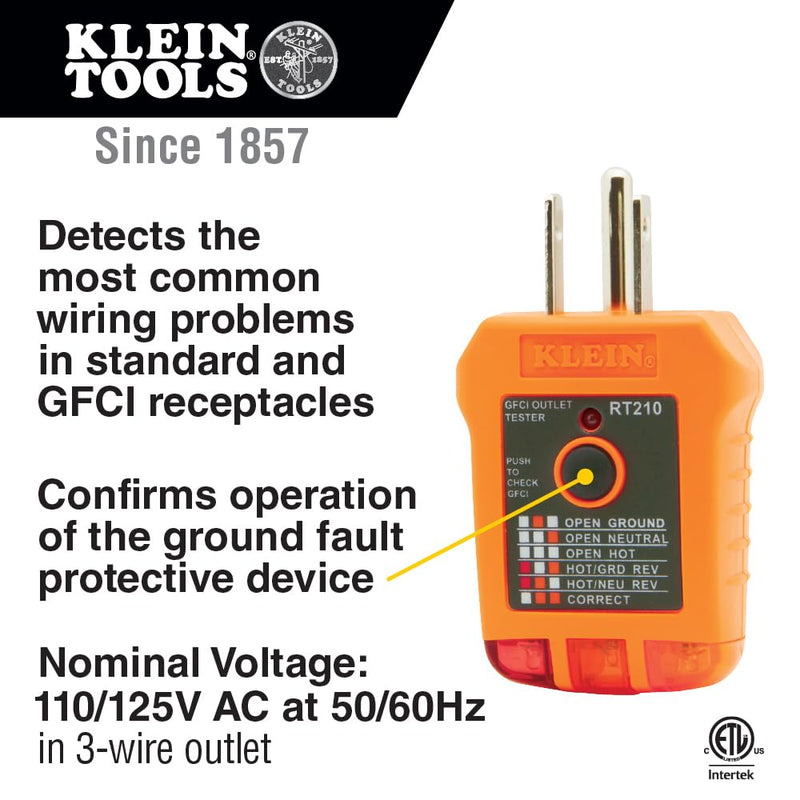 Klein Tools ET40VP Voltage Test Kit, GFCI Receptacle Tester, AC/DC Voltage Tester, Detects Common Electrical Wiring Problems Digital Tester Kit
