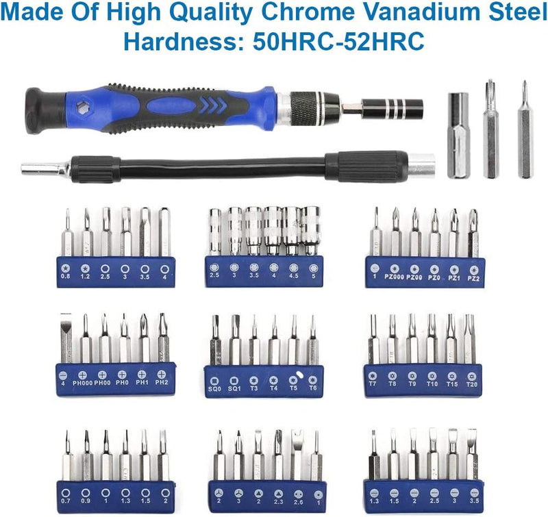 80 IN 1 Professional Computer Repair Tool Kit, Precision Laptop Screwdriver Kit, PC Cleaning Kit, with 56 Magnetic Bits and 24 Tools, Compatible for Macbook, iPhone, PS4, and Other Electronic Repair Blue