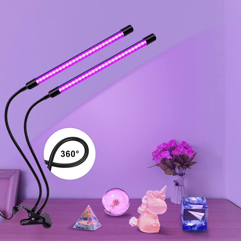 inShareplus LED UV Light Dual Head with USB, 395nm-405nm Dimmable UV Light with Clip, Glow in The Dark, 20W Black Lamp for Party, Stage, Glue Curing Resin Paint, Collection, Aquarium Long Two head