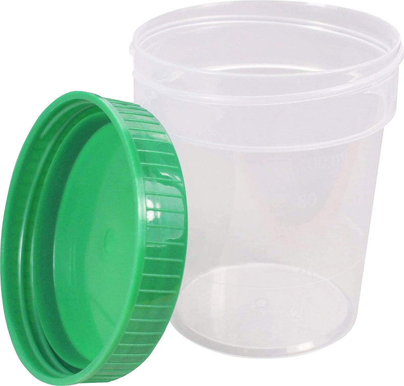 Medi-Inn urine cup with screw lid green | 10 pieces | Leak-proof & freezer-safe | 125 ml capacity graduated to 100 ml | matted lettering field