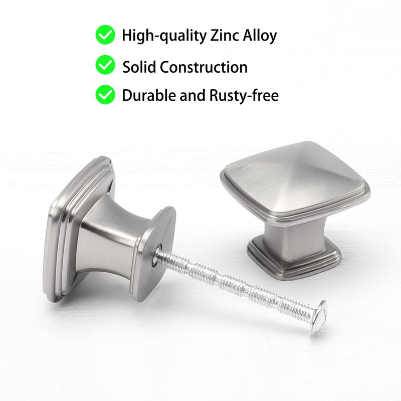 homdiy 15 Pack Cabinet Knobs Brushed Nickel Drawer Knobs Silver Square Kitchen Hardware for Dresser Bathroom Satin Nickel Door Handles for Kitchen Cupboard,Zinc Alloy Brushed Satin Nickel Single Hole