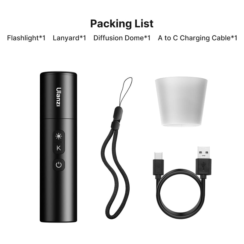 ULANZI LM07 LED Photography Flashlight w 1/4" thread, Handheld Videography Light Spotlight 2000K-5500K-8000K Bi-color Zoomable 2000mAh Rechargeable Portable Video Light for Camera Tripod Stand Cage