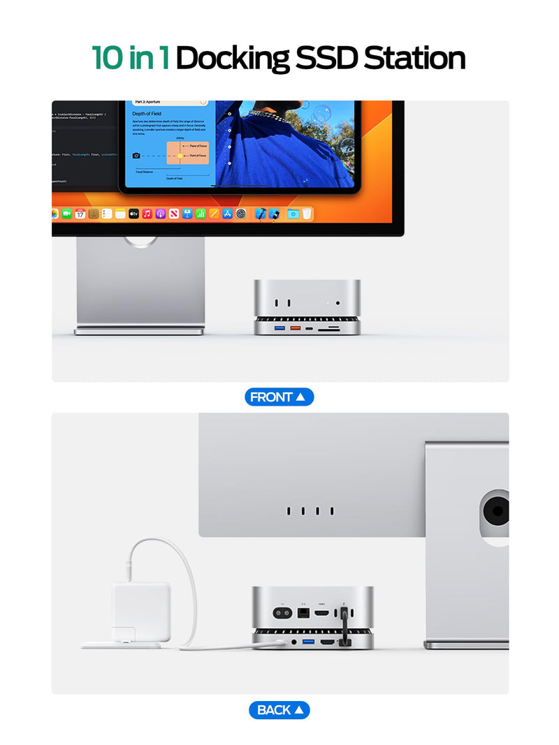 MOVE SPEED Mac mini M4 Dock Enclosure, 10 in 1 Aluminum Stand Hub, 10Gbps USB-C/A, 4K60Hz HDMI, SD/TF Reader, Space-Saving Vertical Design