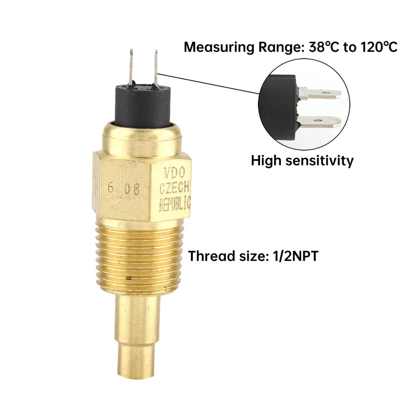 1PC Water Temperature Sensor, 1/2NPT Water VDO Temperature Sensor for Oil Water Temperature Temp Gauge, 38℃~120℃