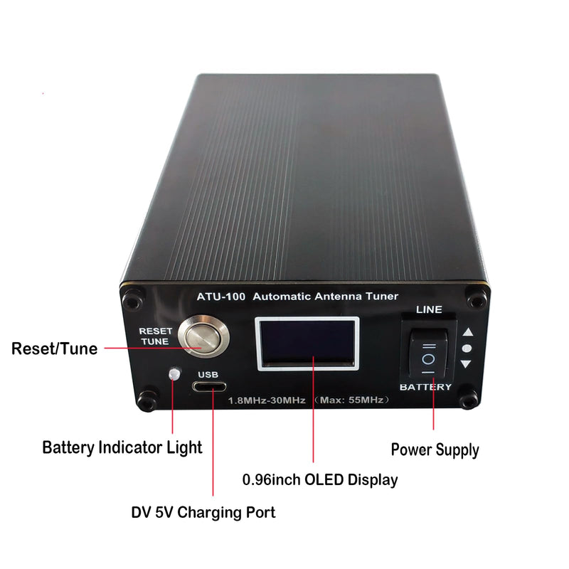 ATU-100 EXT Antenna Tuner for Ham Radio, GOOZEEZOO V3.2 1.8-55MHz Automatic Antenna Tuner by N7DDC 100W Open Source with 5000mAh Battery