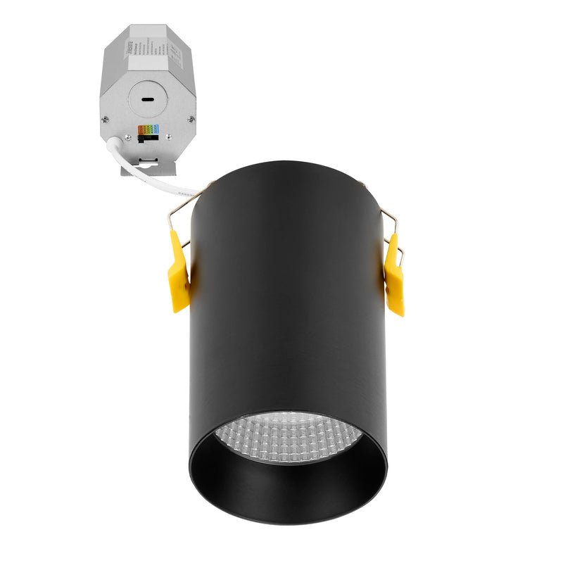 Maxxima 3 in. LED Cylinder Downlight, Recessed Ceiling Spot Light, 900 Lumens, 5 CCT Selectable 2700K/3000K/3500K/4000K/5000K, Dimmable, Black, 90 CRI, IC Rated, Canless, J-Box Included