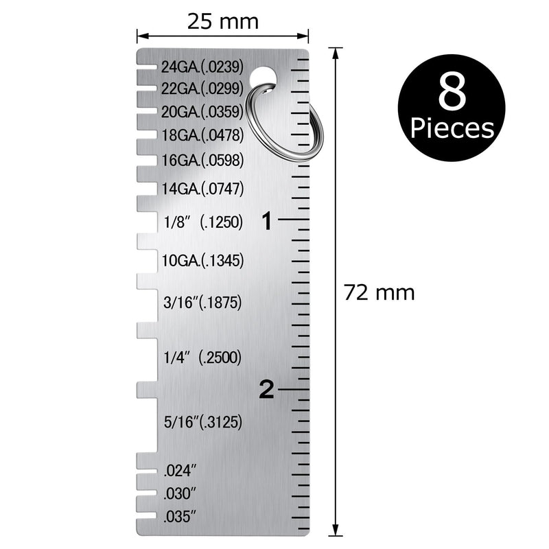 Weewooday 8 Pcs Wire/Metal Sheet Thickness Gauge Metal Tool Stainless Steel Welding One Sided Material Thickness Gauge Plated Size Inspection Tool Square