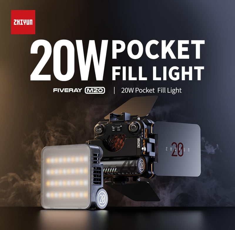 ZHIYUN FIVERAY M20 Bicolor Video Light, [Official] 20W Portable Camera Light, TLCI 97+, Temperature 2700K-6500K with 9 Light Effects, Support Magnetic Attraction and USB-C PD Bicolor Standard