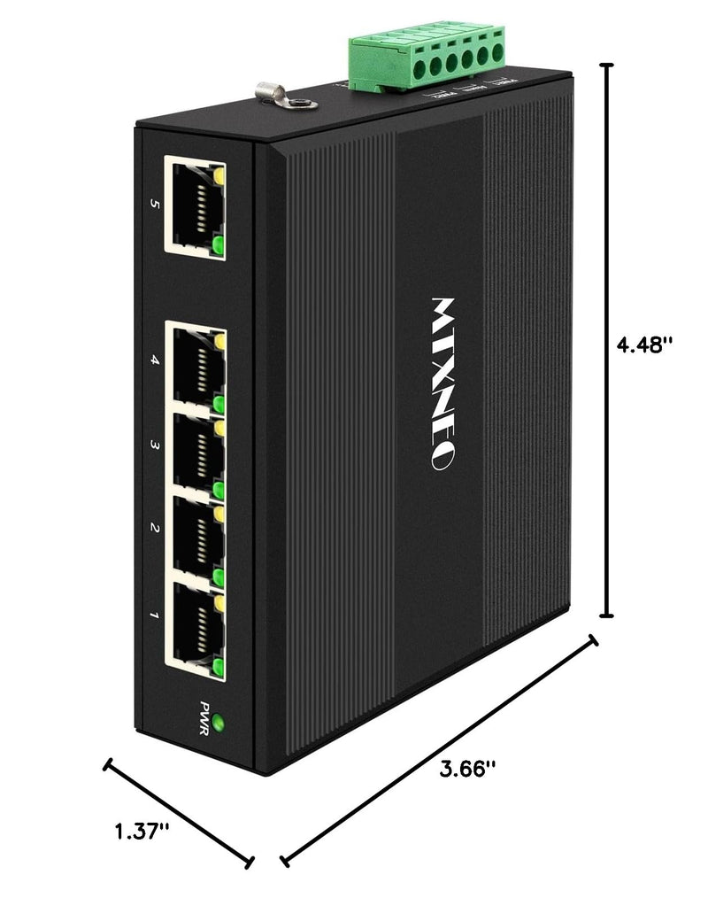 Mini Industrial 5 Ports Full Gigabit Switch Hardened 5 Port RJ45 10/100/1000Mbps Ethernet Switch Din Rail Mount (-40 to 167 ºF) with 10Gbps Switching Capacity 5port Gigabit Switch